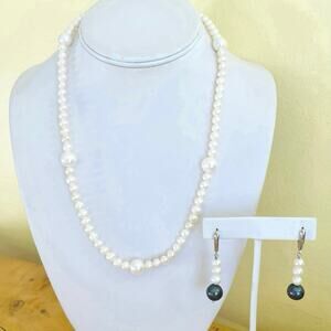 NECKLACE EARRINGS Pearl Freshwater Station Sterling Silver Cultured Set
